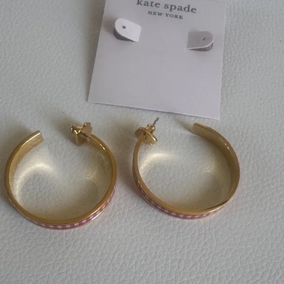 Kate Spade Gold and Pink Checkered Hoop Earrings - Picture 8 of 12